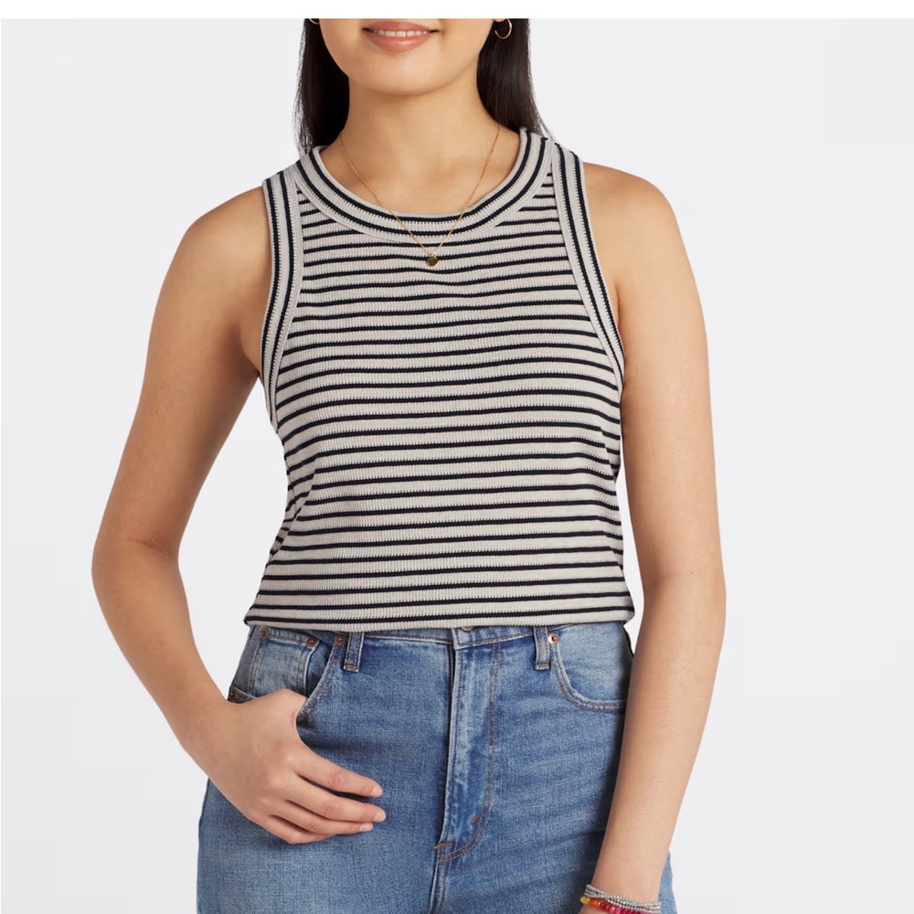 Kaileigh Seraphena High Neck Knit Top in Taupe/Black Stripe